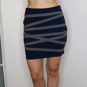 Renn Navy Blue & Grey Criss Cross Tape Mini Skirt Size S or M